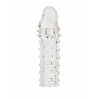 Насадка на пенис рельефная Adonis Extension увеличение +2 см, 16 см х 3.7 см, прозрачная
