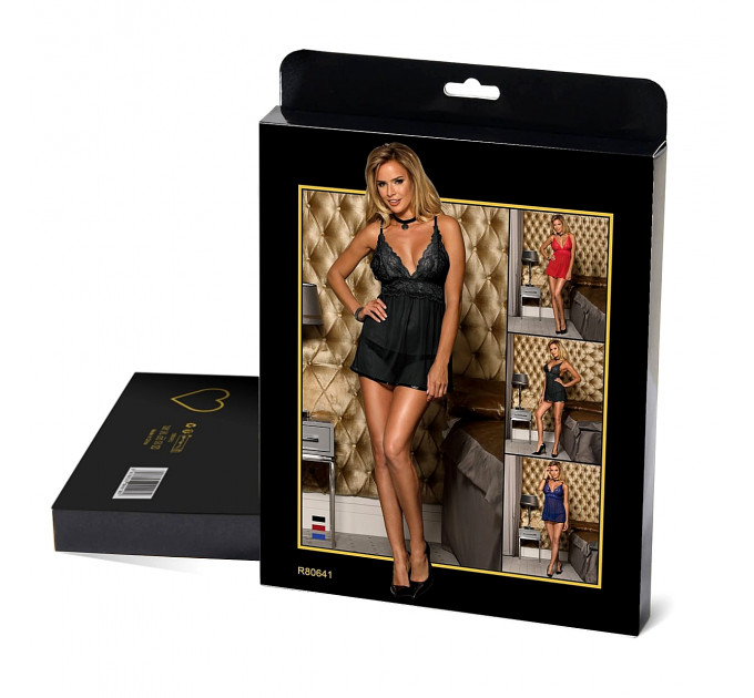 Пеньюар з трусиками Star Night мереживний, чорний, M-L