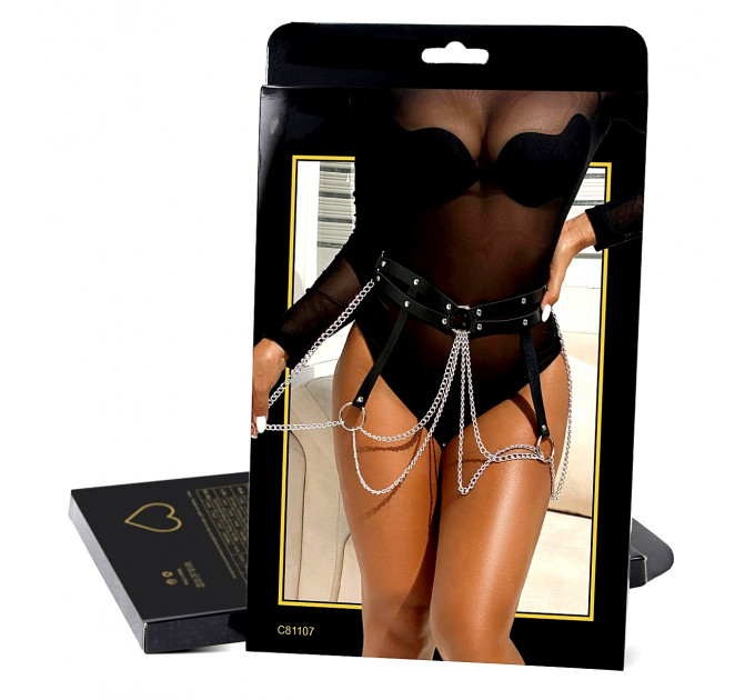 Портупея-пояс Star Night зі штучної шкіри з ланцюжками, чорна, One Size