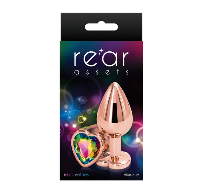 Анальная пробка REAR ASSETS ROSE GOLD HEART RAINBOW, M