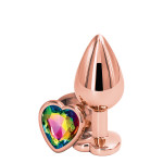 Анальная пробка REAR ASSETS ROSE GOLD HEART RAINBOW, M