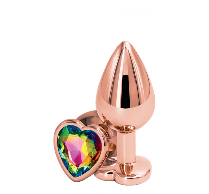 Анальная пробка REAR ASSETS ROSE GOLD HEART RAINBOW, M
