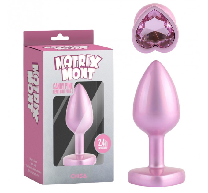 Анальна пробка рожева з перламутром CHISA MATRIX MONT та рожевим каменем у формі серця, розмір S