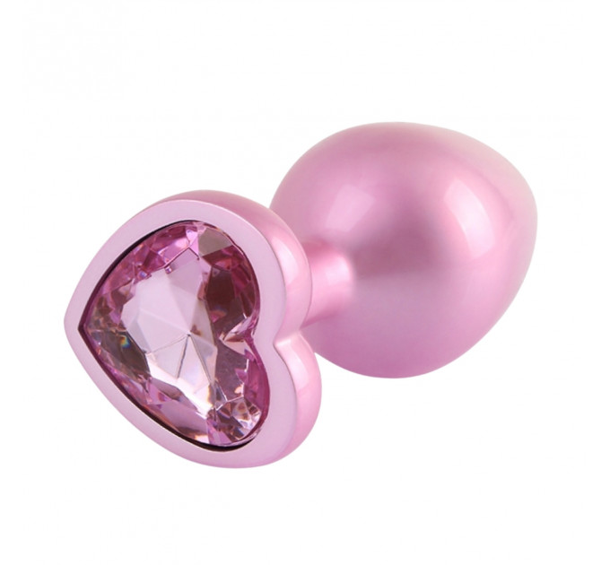 Анальна пробка рожева з перламутром CHISA MATRIX MONT та рожевим каменем у формі серця, розмір S