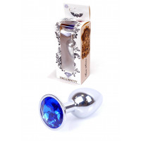 Анальная пробка с камнем Plug-Jewellery Silver PLUG- Dark Blue размер S