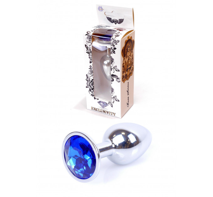 Анальная пробка с камнем Plug-Jewellery Silver PLUG- Dark Blue размер S