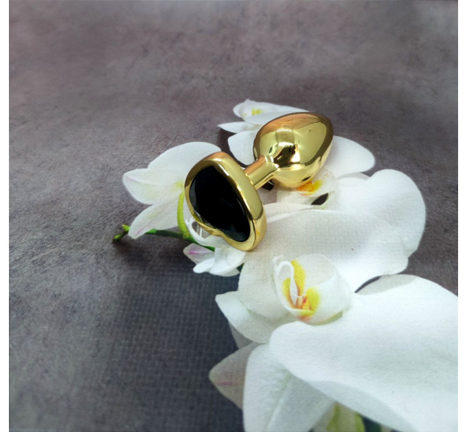 Анальная пробка с камнем в форме сердца Black Jewellery