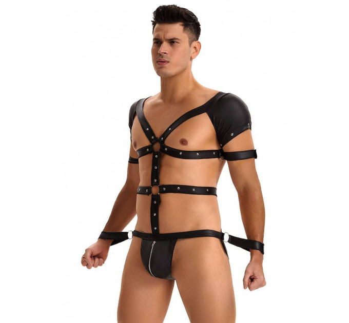 Боді-портупея чоловіча Star Night з обмежувачами та блискавкою, чорна, L