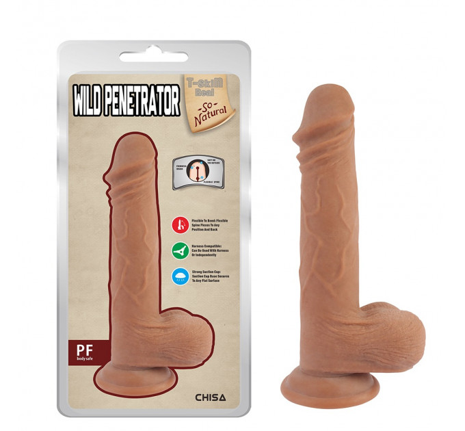 Фаллоимитатор реалистичный с мошонкой на присоске Chisa T-skin ReaL Wild Penetrator, бежевый