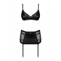Комплект с поясом для чулок Obsessive Blanita, черный, L/XL