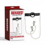Кляп с кольцом и зажимами для сосков Chisa BEHAVE! Luxury Fetish черный