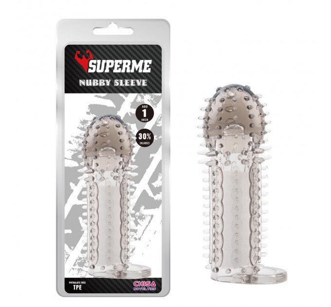 Насадка рельефная Chisa SUPERME Nubby Sleeve с кольцом на мошонку, серая