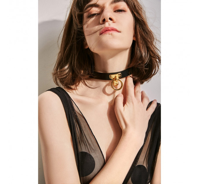 Ошейник-чокер с кольцом кожаный Leather Cosplay Choker UPKO, размер M