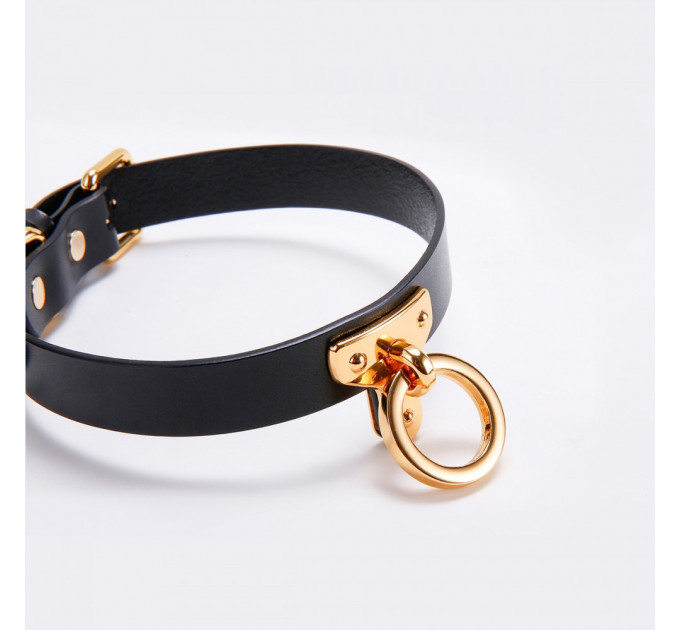 Ошейник-чокер с кольцом кожаный Leather Cosplay Choker UPKO, размер M