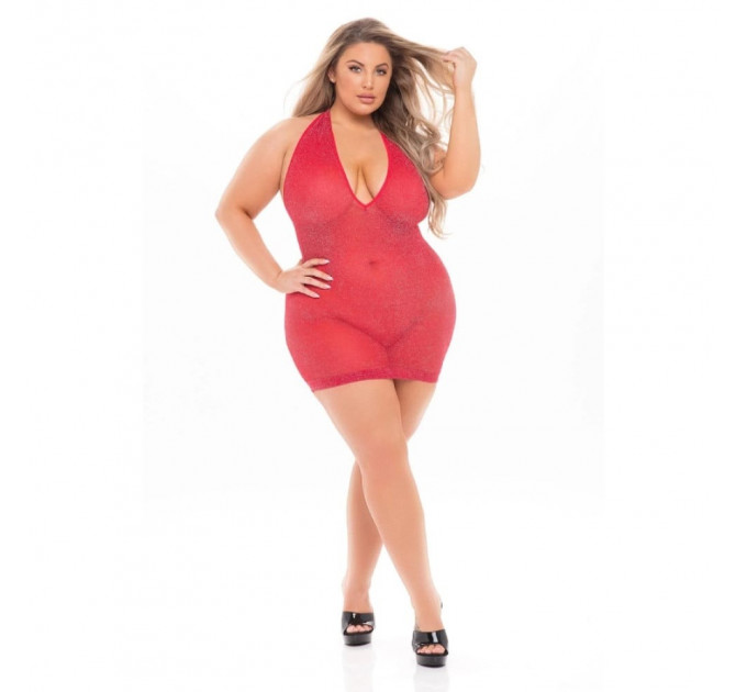 Платье с декольте Pink Lipstick красное, Plus Size