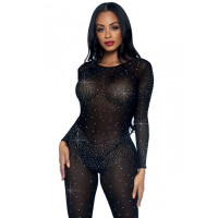 Полупрозрачный комбинезон Leg Avenue Rhinestone со стразами и вырезом на спине, черный, M