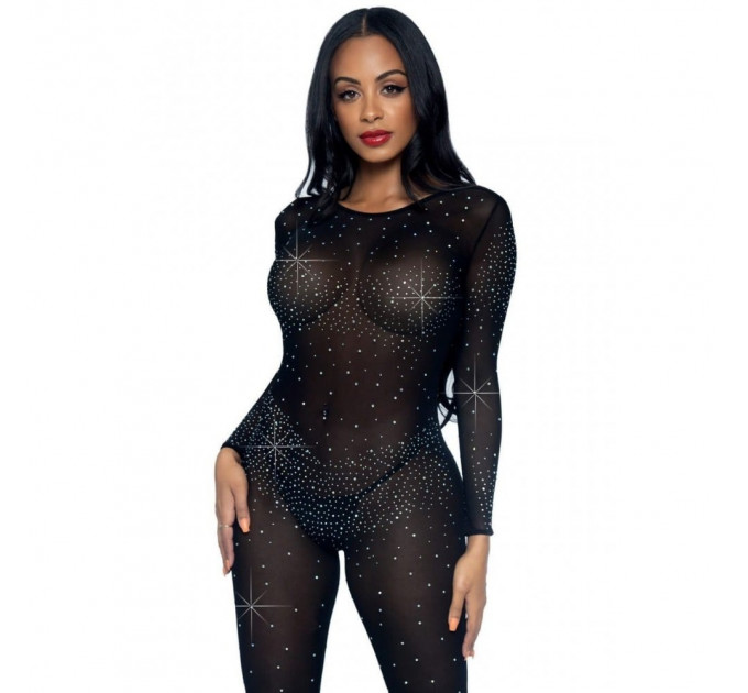 Полупрозрачный комбинезон Leg Avenue Rhinestone со стразами и вырезом на спине, черный, M