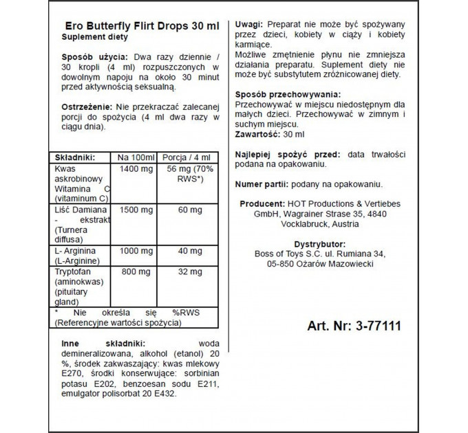 Збуджуючі краплі для двох ERO Butterfly Flirt Drops, 30 мл