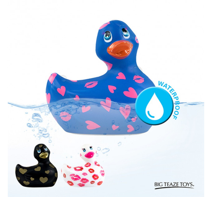 Вибратор уточка для клиторальной стимуляции Big Teaze Toys Rub My Duckie синяя в сердечках