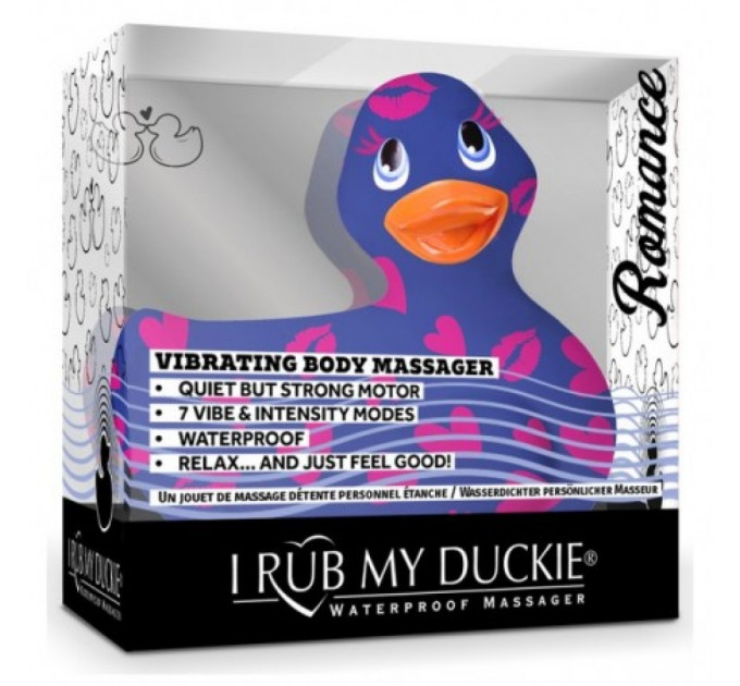 Вибратор уточка для клиторальной стимуляции Big Teaze Toys Rub My Duckie синяя в сердечках