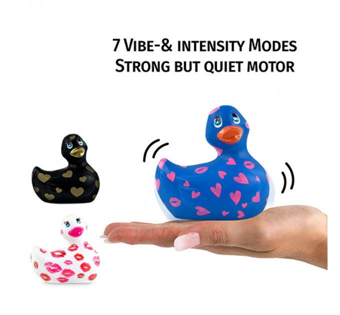 Вибратор уточка для клиторальной стимуляции Big Teaze Toys Rub My Duckie синяя в сердечках