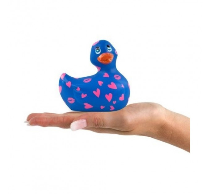 Вибратор уточка для клиторальной стимуляции Big Teaze Toys Rub My Duckie синяя в сердечках