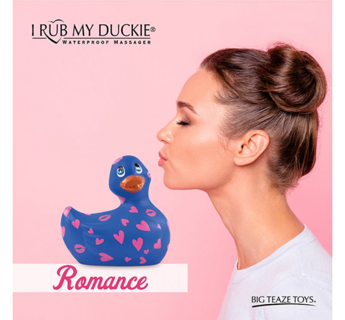 Вибратор уточка для клиторальной стимуляции Big Teaze Toys Rub My Duckie синяя в сердечках