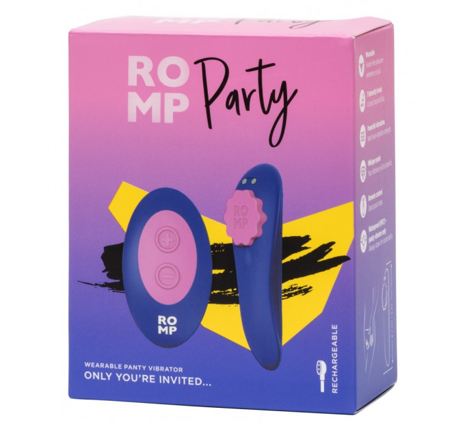 Вибратор в трусики ROMP Party с беспроводным пультом управления, синий