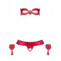 Набор маска+наручники+стринги Obsessive Hetea 3 pcs set red S/M