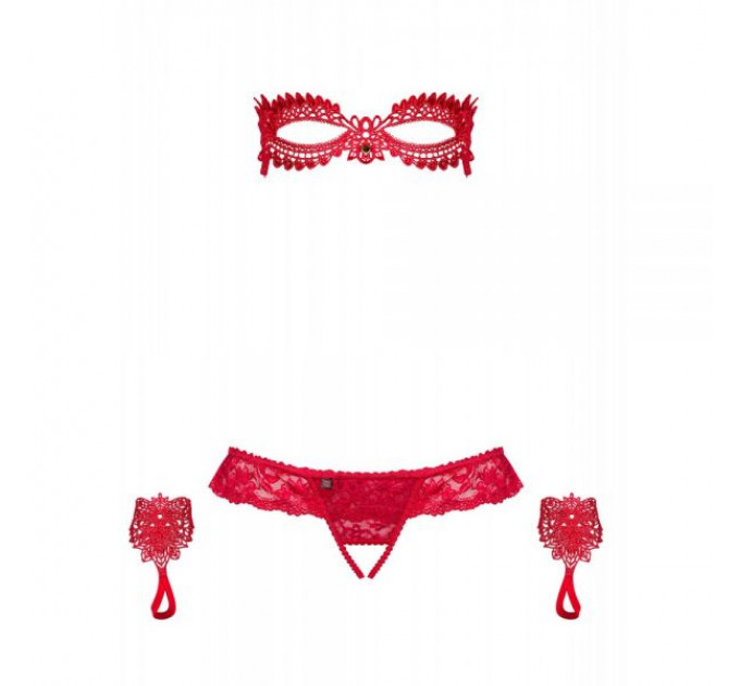 Набор маска+наручники+стринги Obsessive Hetea 3 pcs set red S/M