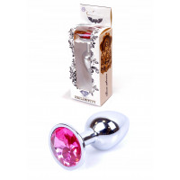 Анальная пробка с камнем Plug-Jewellery Silver PLUG- Pink размер S