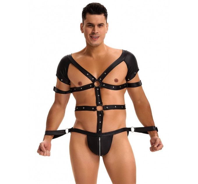 Боді-портупея чоловіча Star Night з обмежувачами та блискавкою, чорна, M