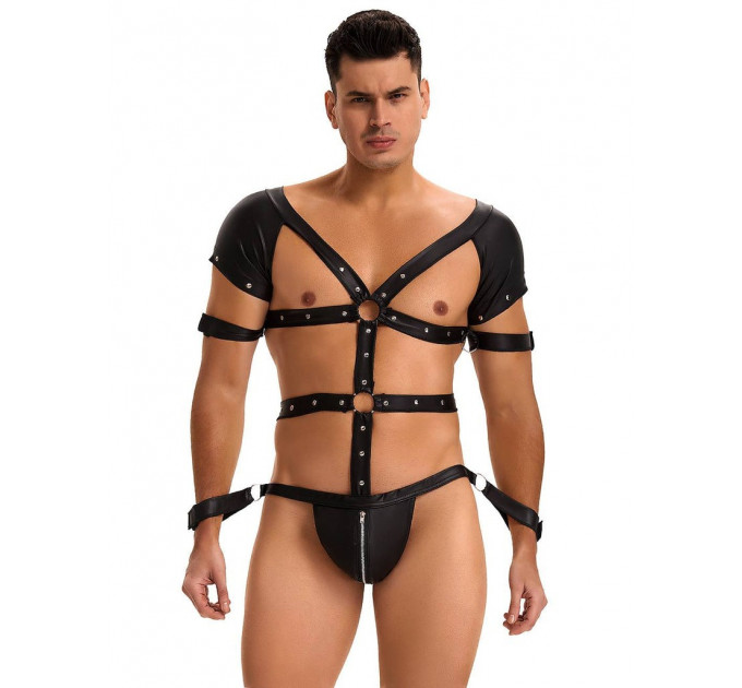 Боді-портупея чоловіча Star Night з обмежувачами та блискавкою, чорна, M