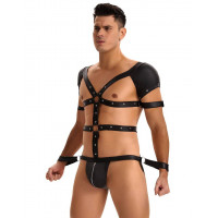 Боді-портупея чоловіча Star Night з обмежувачами та блискавкою, чорна, M