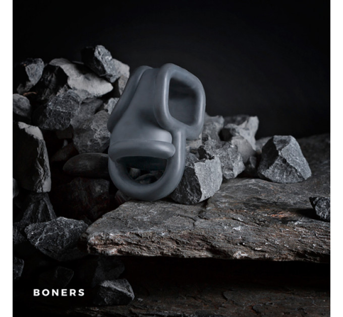 Эрекционное кольцо Boners с разделением яичек, серое