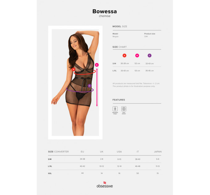 Комплект Obsessive Bowessa сорочка и трусики, черный, L/XL