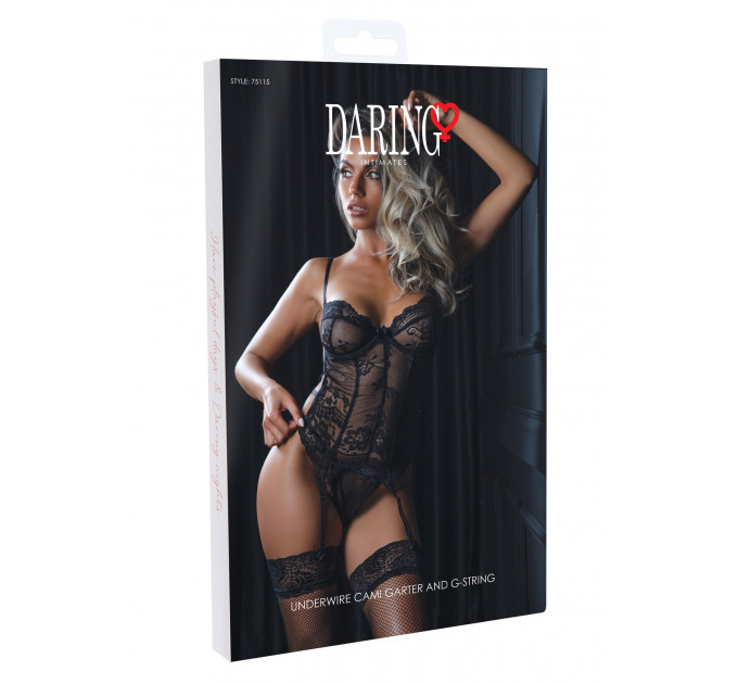 Корсет полупрозрачный Daring Intimates, со стрингами, черный, S/M