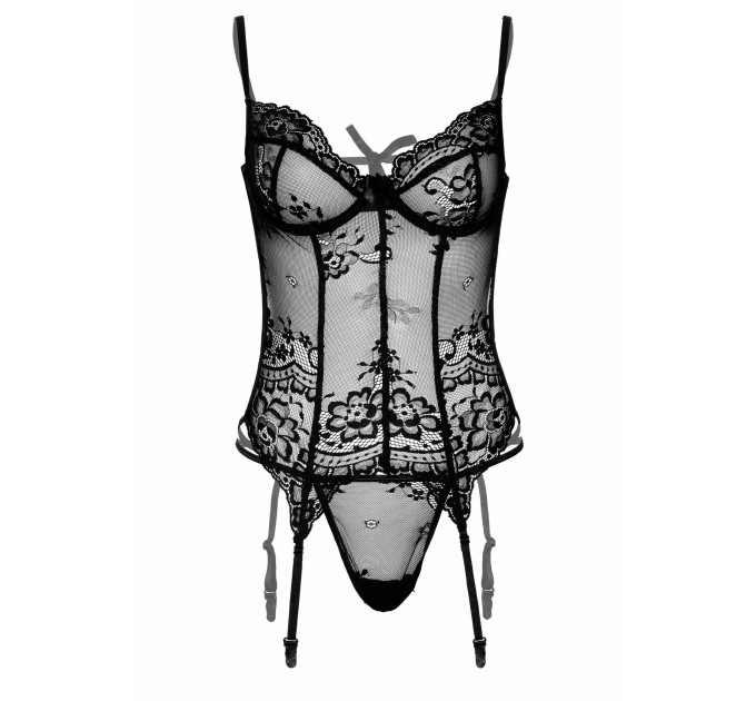 Корсет полупрозрачный Daring Intimates, со стрингами, черный, S/M