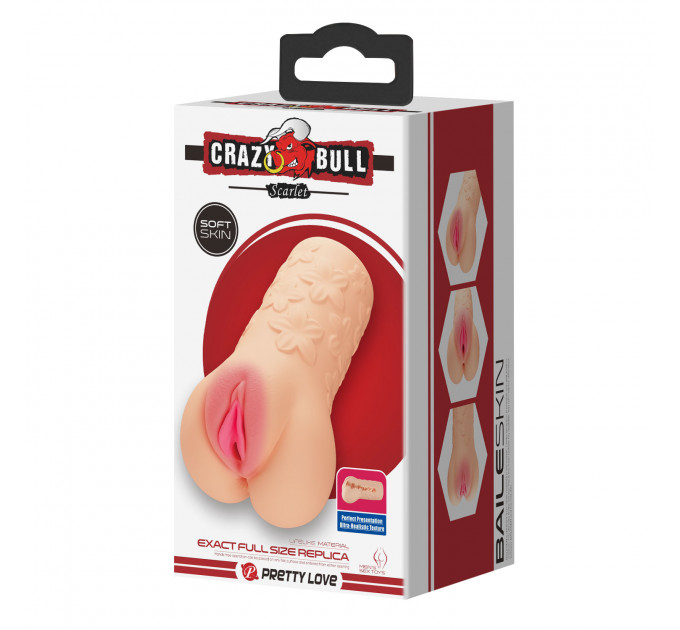 Мастурбатор вагіна Crazy Bull Scarlet з квітковим візерунком, 9.6 х 16 см