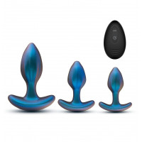 Набор анальных пробок с вибрацией Blush Anal Adventures на пульте управления, голубые