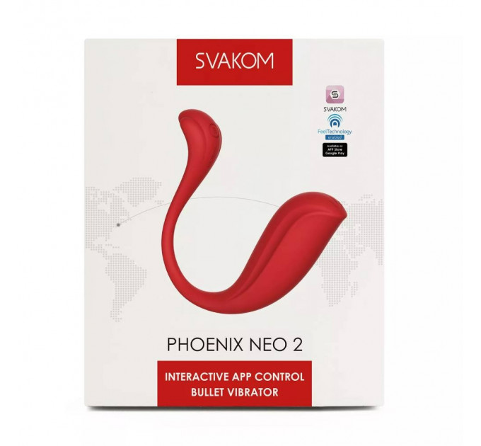 Виброяйцо с подключением к приложению, интерактивное Svakom Phoenix Neo 2 красное, 11.8 х 3 см