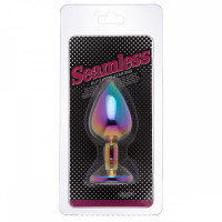 Радужная анальная пробка Colorful Metall Heart, S
