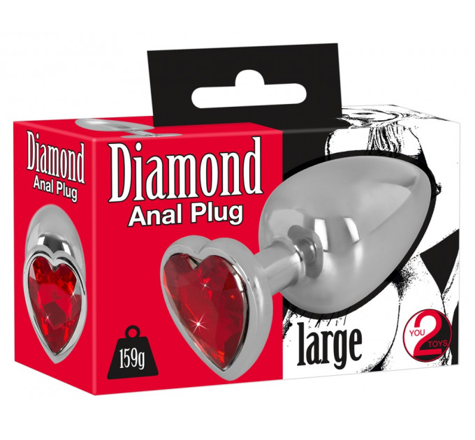 Анальная металлическая пробка You2Toys Diamond Butt Plug с красным камнем, Large