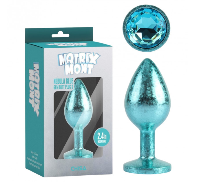 Анальна пробка блакитна поталь CHISA MATRIX MONT з блакитним каменем, розмір S