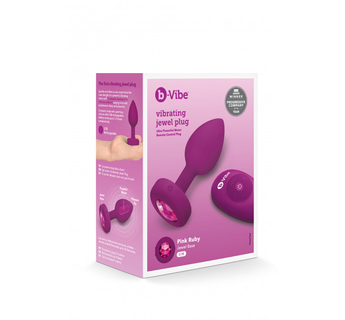 Анальная пробка с вибрацией B-Vibe Vibrating Jewel Plug S/M Pink Ruby, силиконовая, розовая