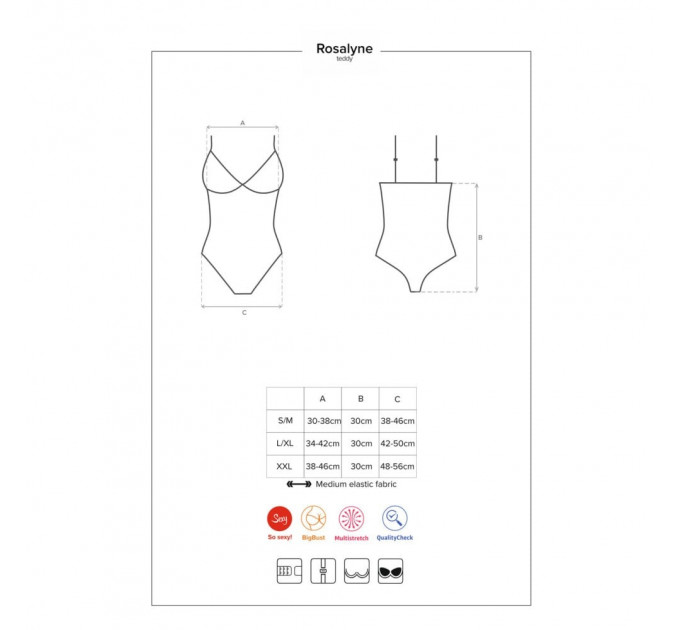 Сексуальне боді з мереживними вставками Obsessive Rosalyne червоне, L/XL