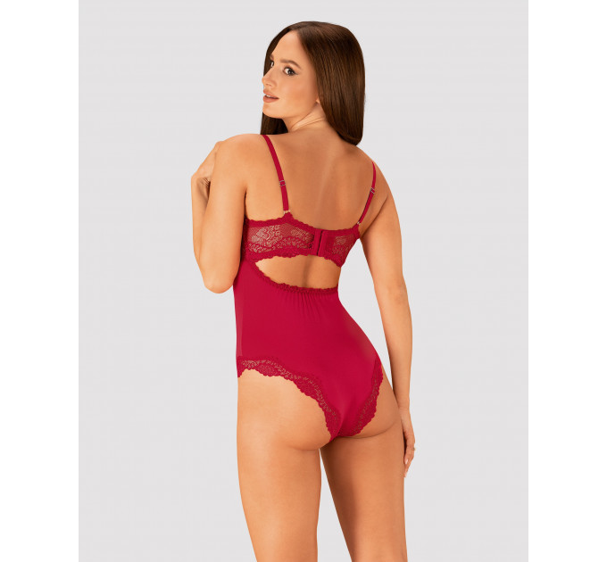 Сексуальне боді з мереживними вставками Obsessive Rosalyne червоне, L/XL