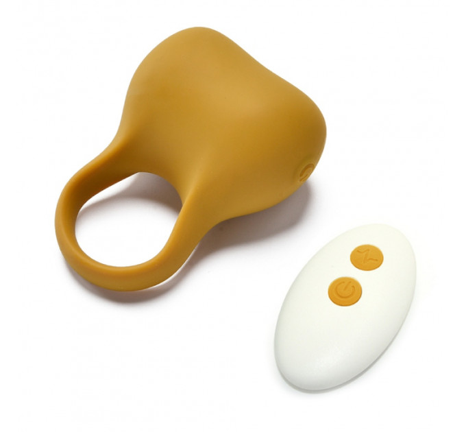 Эрекционное виброкольцо Sweet Em Silky Ring с пультом, желтое, 7.6 х 5.7 см