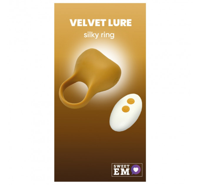 Эрекционное виброкольцо Sweet Em Silky Ring с пультом, желтое, 7.6 х 5.7 см