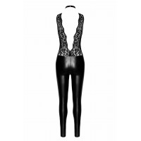 Комбинезон виниловый Libido F298 Noir Handmade, с кружевом, черный, размер M